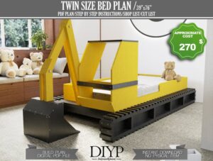 Excavator Bed Plans, Toddler bed Plan, Children Bed plan, Bulldozer bed